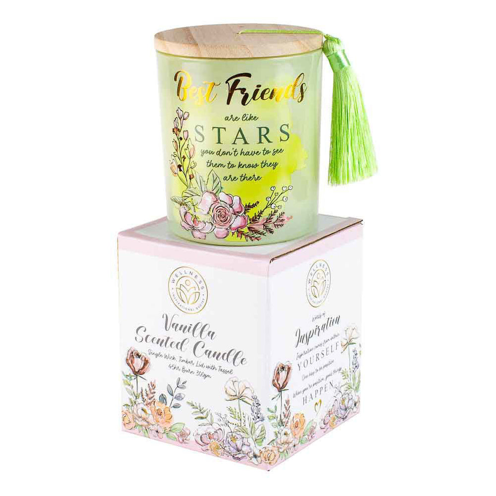 LMD Best Friends 300g Vanilla Scented Candle w/ Wood Lid & Tassel Decor Green (2 Pack) — image 3