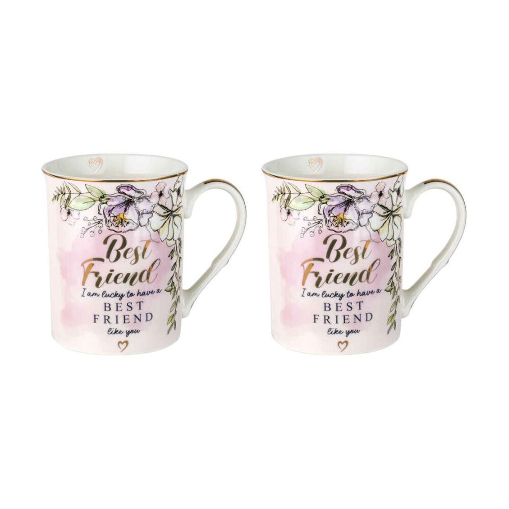 LMD Best Friends New Bone China Milk/Tea/Coffee Mug Cup Drinkware 360ml Pink (2 Pack)