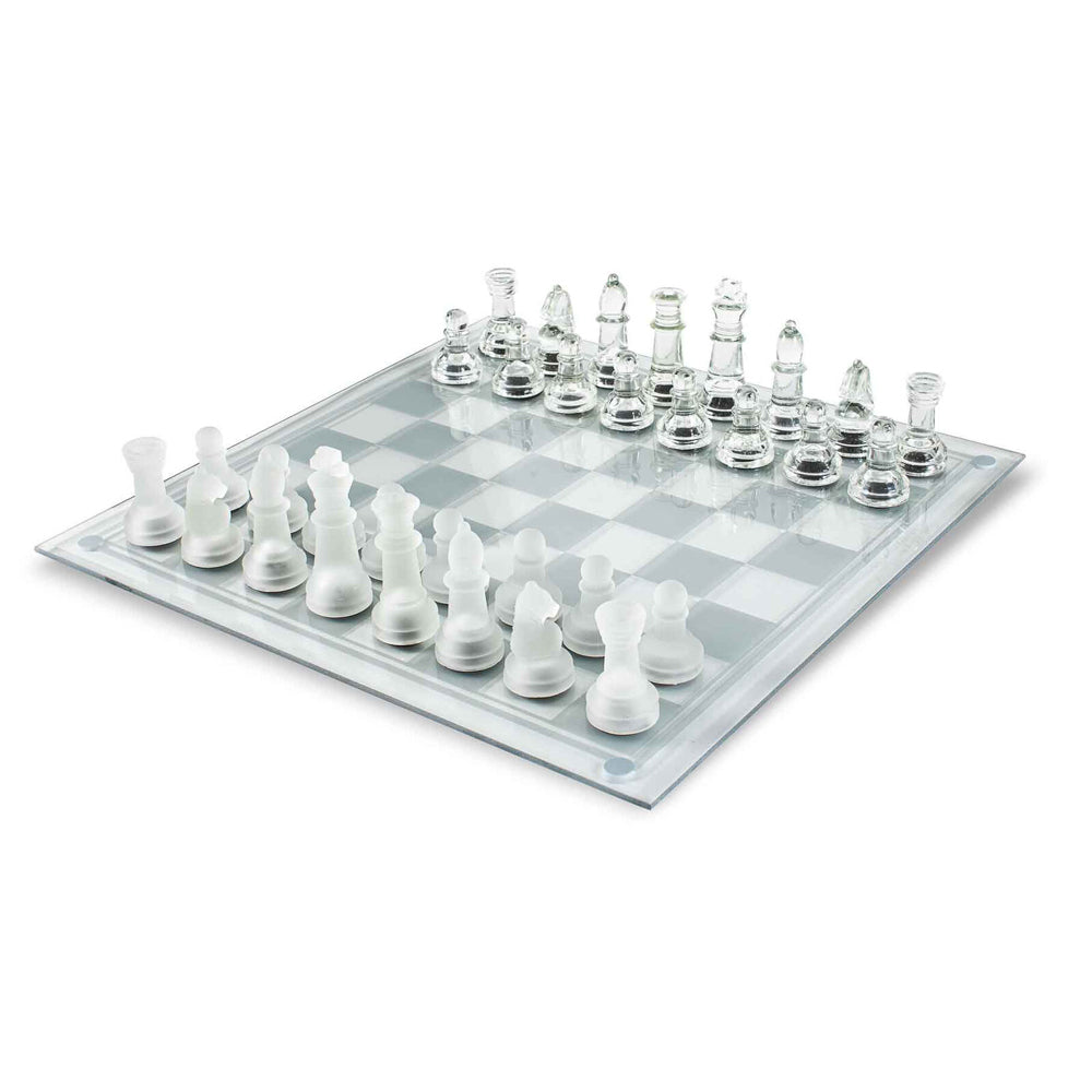 LMD Glass Chess 35cm Adult Tabletop/Desk Board Fun Strategy Game Set Frosted/Clear