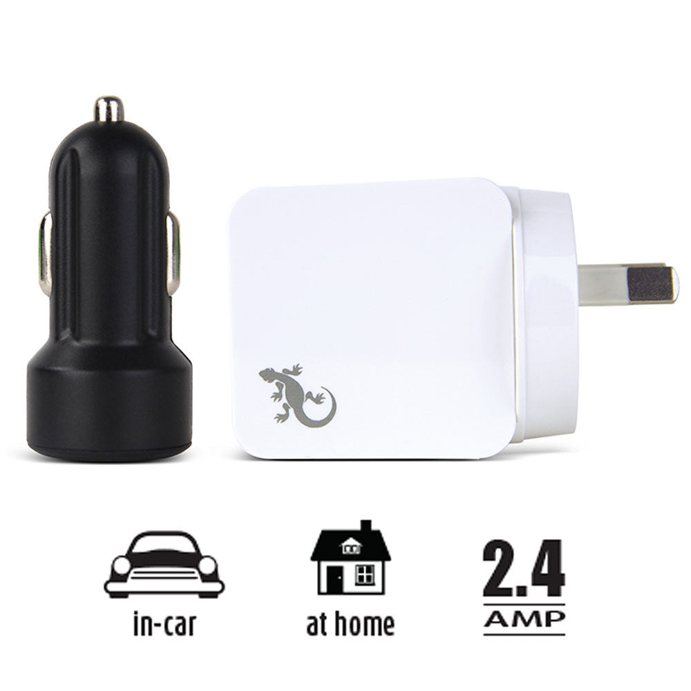 Gecko White AC USB Adapter & Black Car Travel Charger For iPhone/iPad/Smartphone — image 2