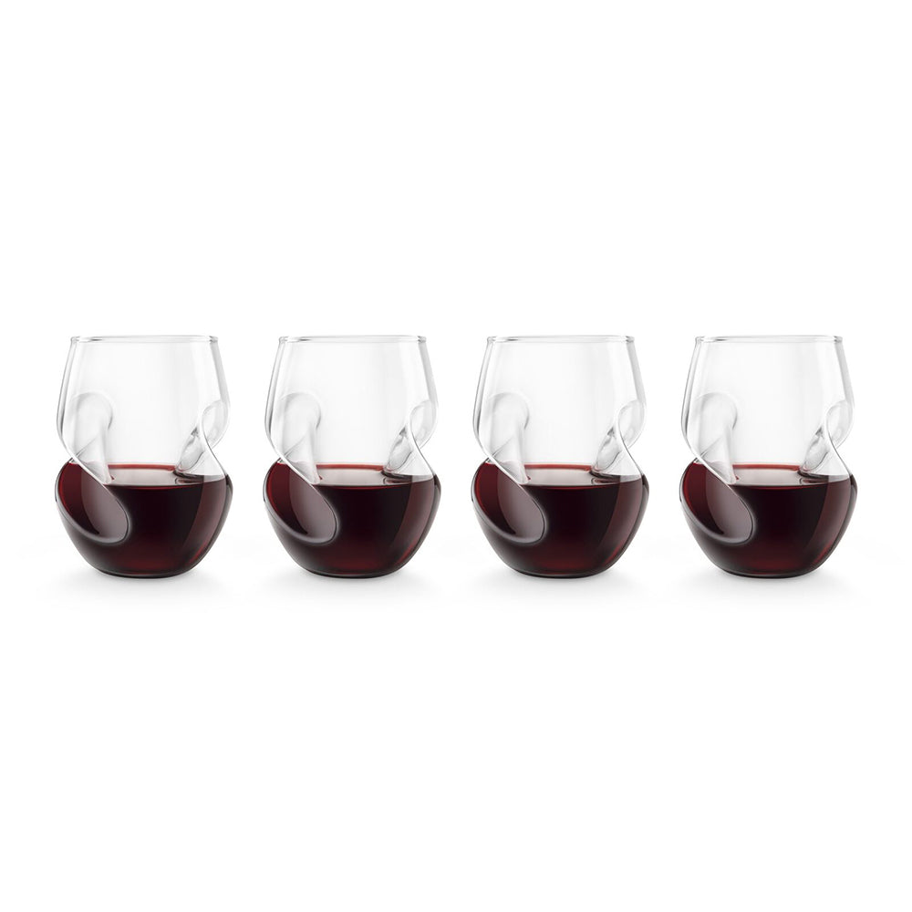 Final Touch 473ml Hand Crafted Conundrum Wine Stemless Glass Drinkware (4 Pieces) — Red Clear