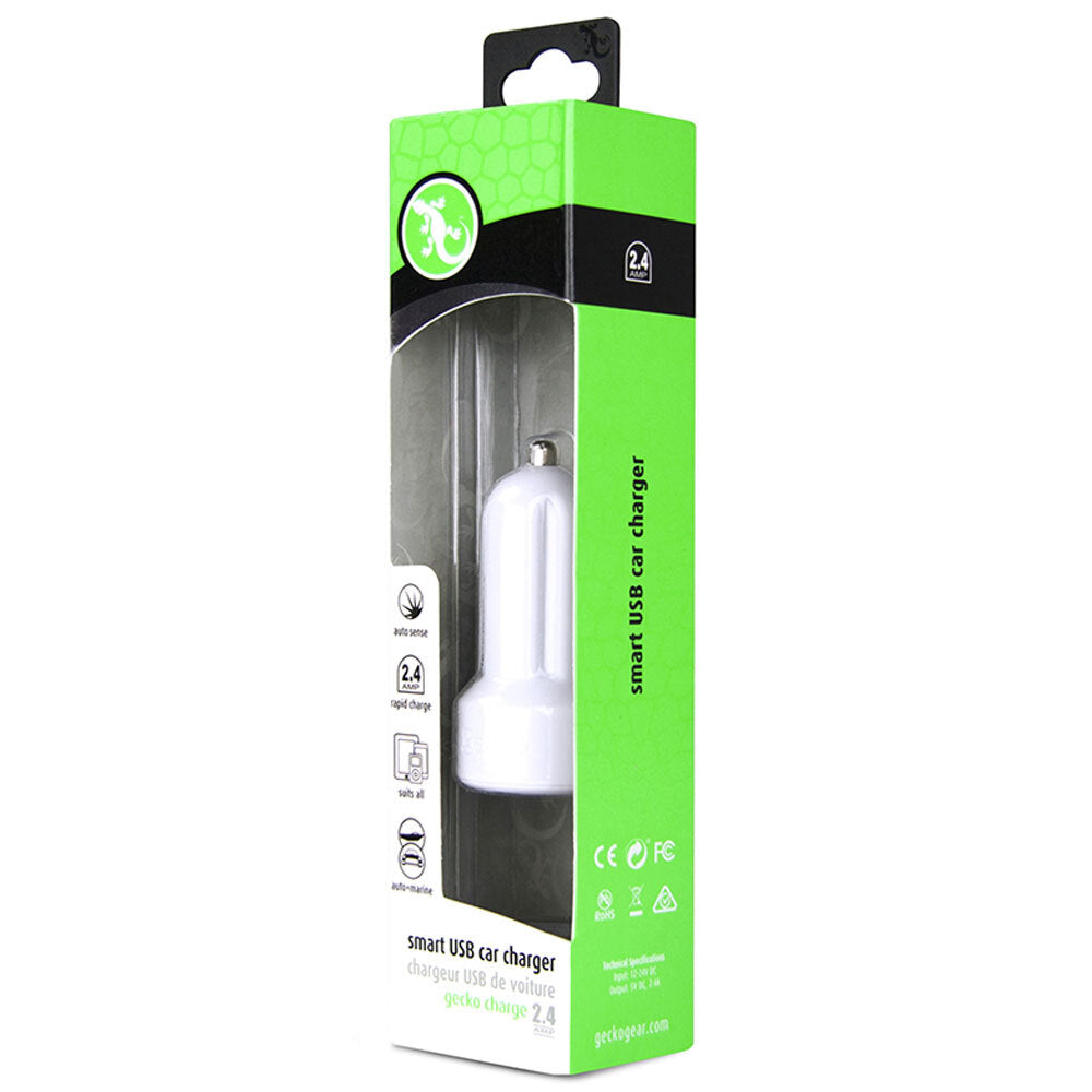 Gecko Smart 2.4A USB Car Charger for Smartphones GPS Tablet Dash Camera White (2 Pack) — image 8