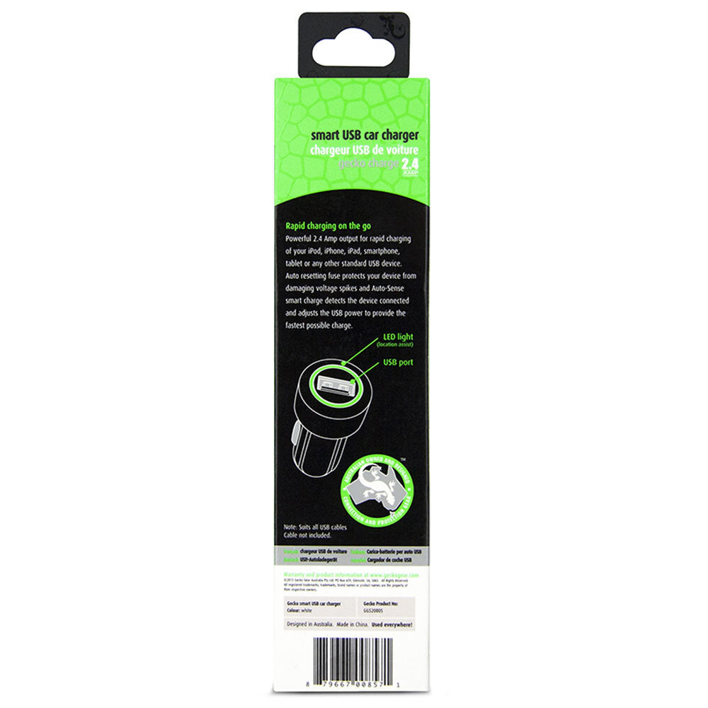 Gecko Smart 2.4A USB Car Charger for Smartphones GPS Tablet Dash Camera White (2 Pack) — image 5