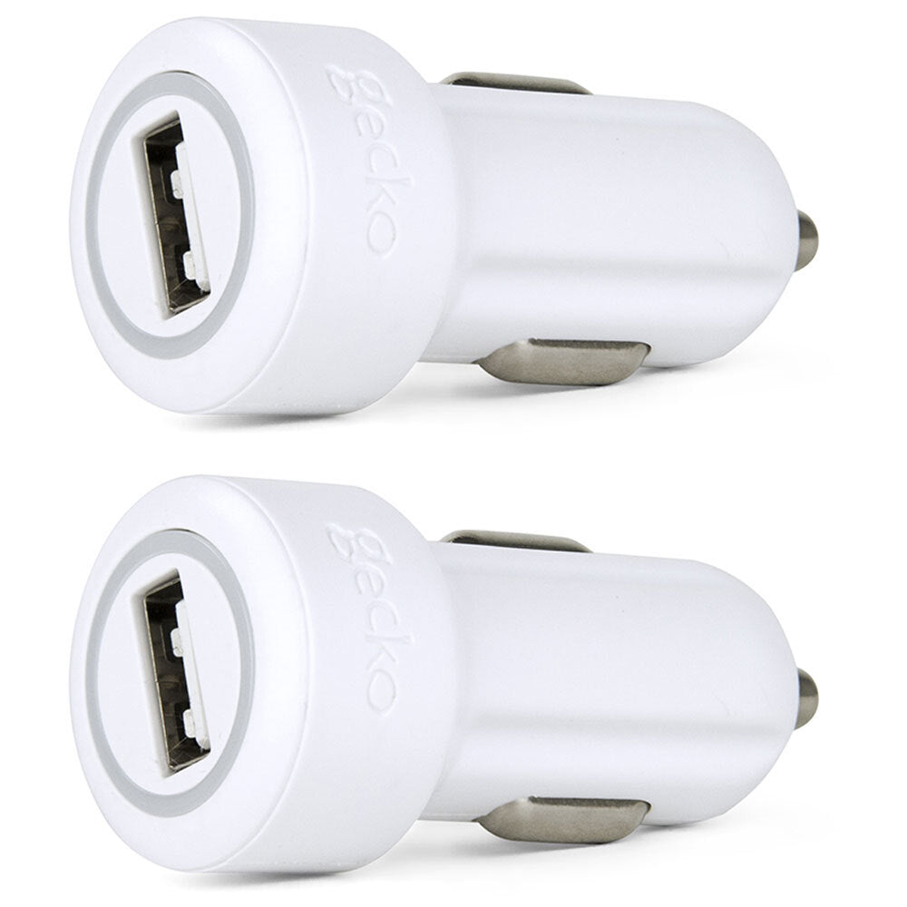 Gecko Smart 2.4A USB Car Charger for Smartphones GPS Tablet Dash Camera White (2 Pack)