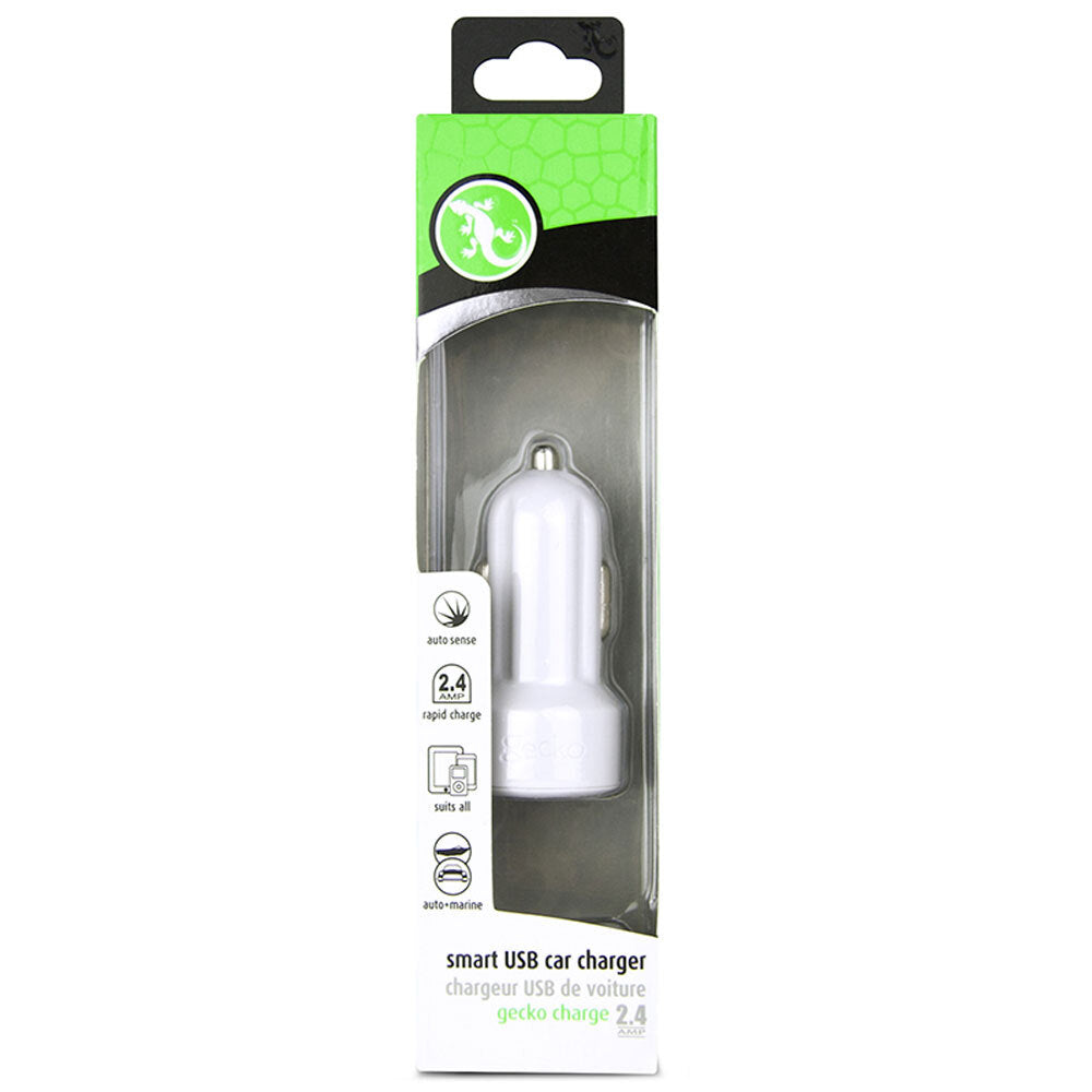 Gecko Smart 2.4A USB Car Charger for Smartphones GPS Tablet Dash Camera White (2 Pack) — image 6