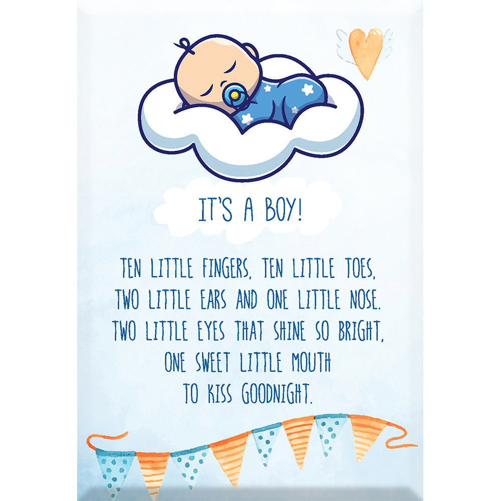 LMD Glass Plaque Newborn Baby Its a Boy 13 x 9cm Novelty Celebration Gift Display