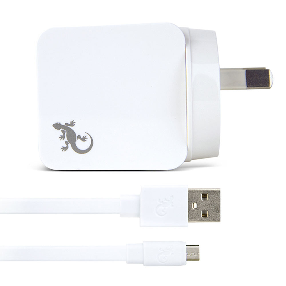 Gecko USB 2.4A Wall Charger w/ 1.5m Micro-USB Cable - White (2 Pack) — image 3