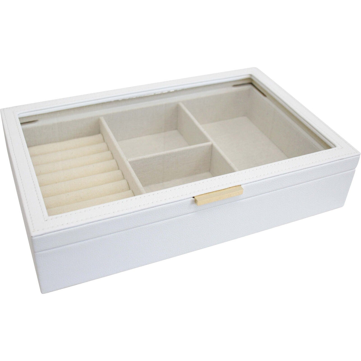 LVD MDF Glass 29.5x19cm Jewellery Box Storage Holder Organiser Rectangle Large White — image 2