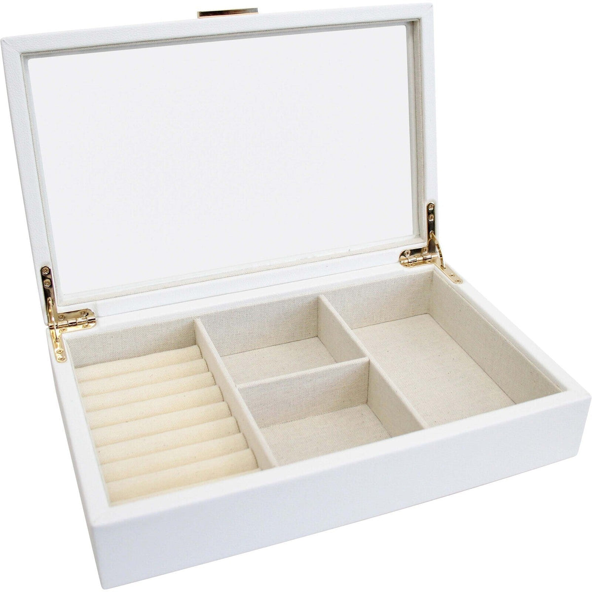 LVD MDF Glass 29.5x19cm Jewellery Box Storage Holder Organiser Rectangle Large White