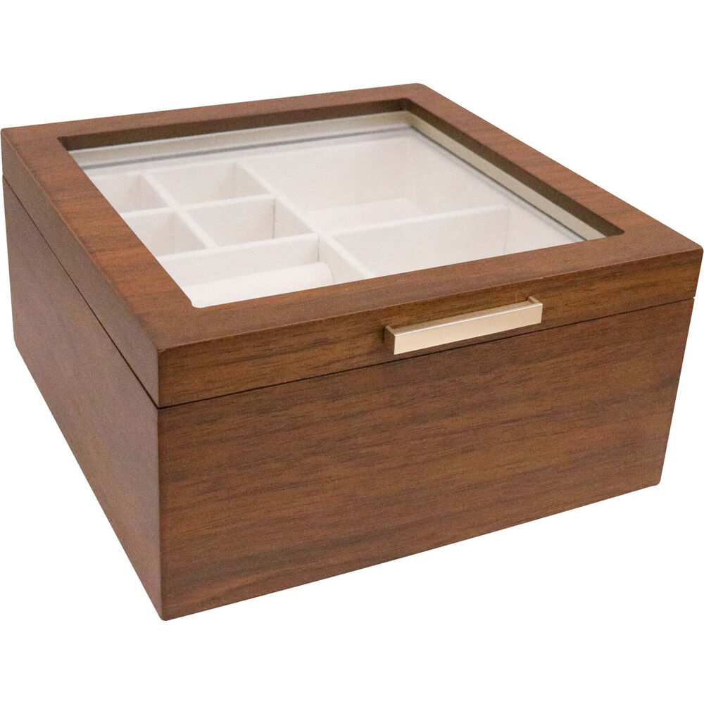 LVD Timber Jewellery Accessory Square Storage Box Organiser 20.5x10cm Walnut — image 2