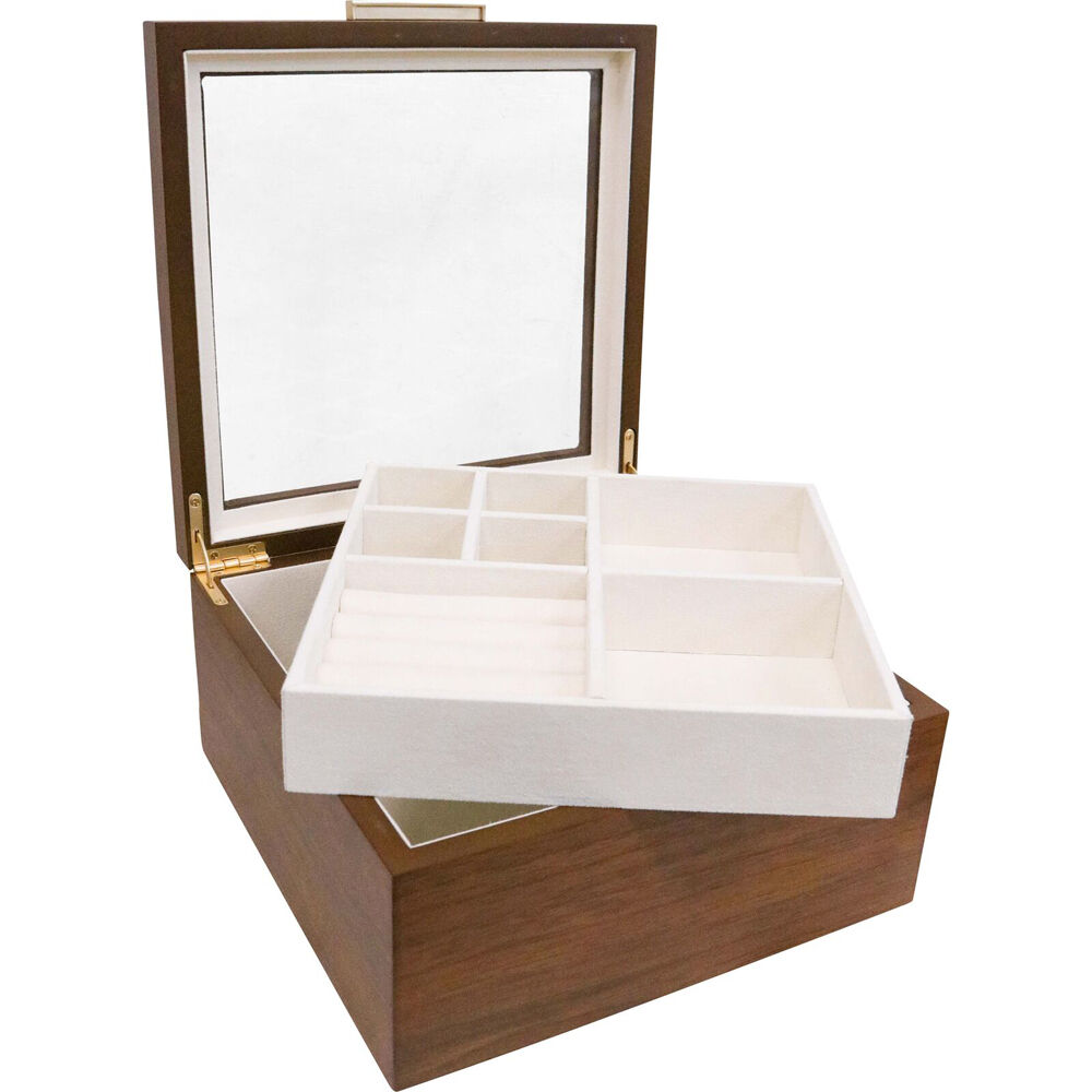 LVD Timber Jewellery Accessory Square Storage Box Organiser 20.5x10cm Walnut