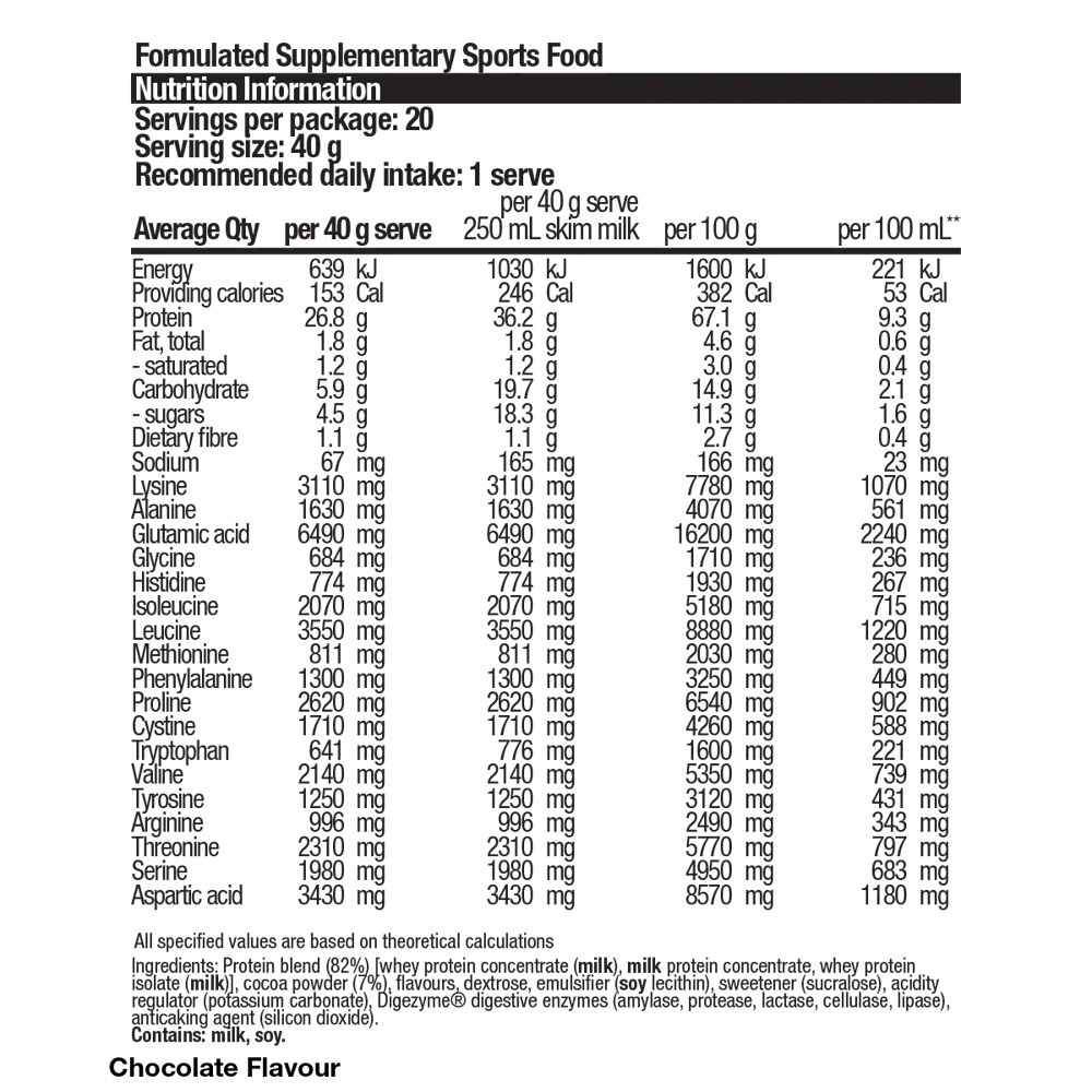 BSc 800g Chocolate 27g High Protein Low Carb Powder Post Workout 20 Serves — image 3