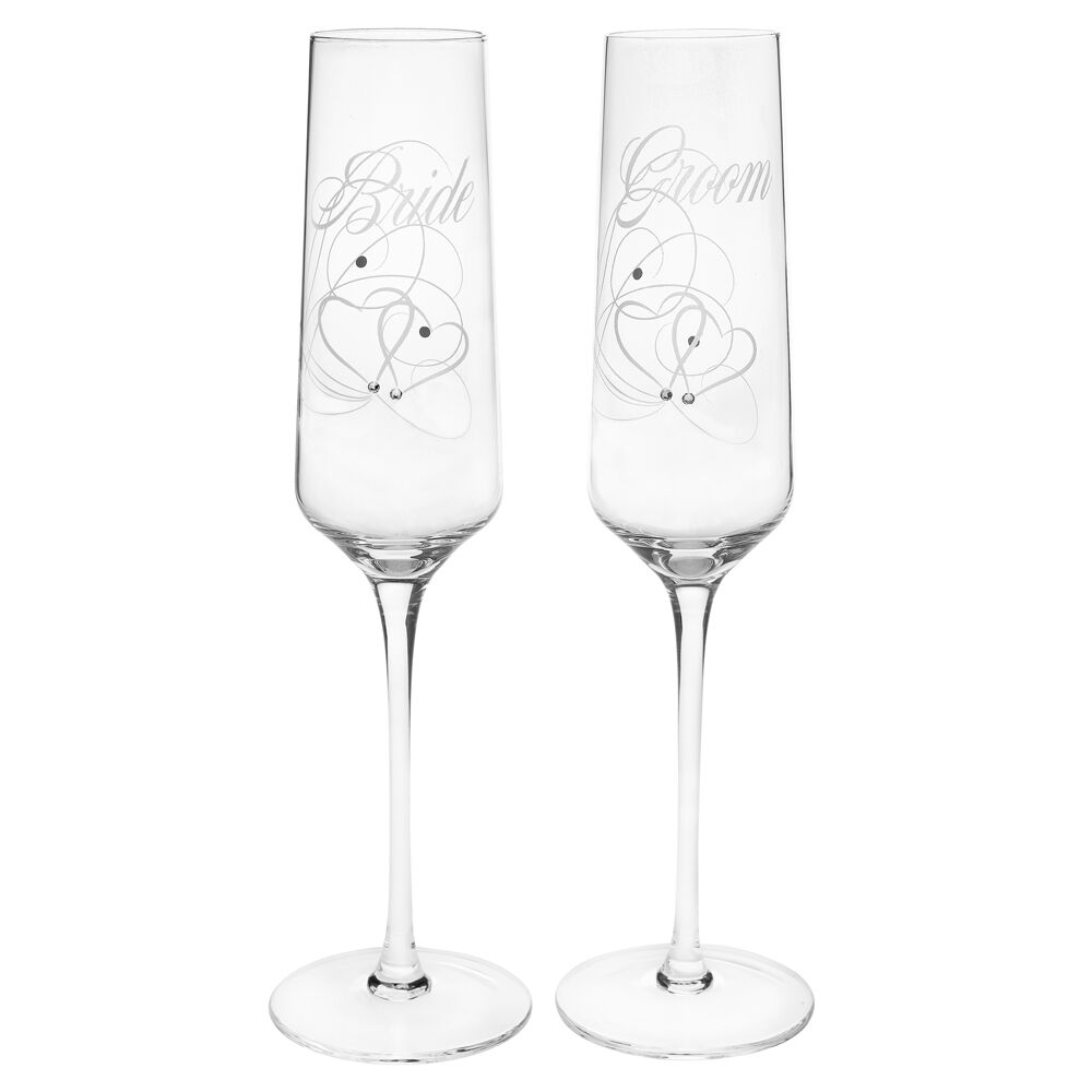 Gibson Gifts Bride & Groom Champ Flutes Wine Glasses Drinkware Set Clear (2 Pieces)
