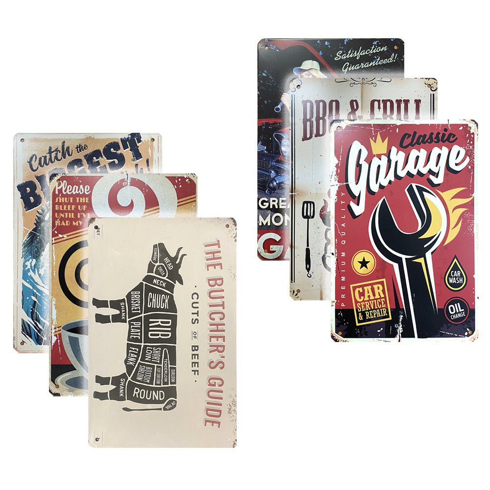 Metal Signs Assorted 20x30cm Home Decor/Decoration Wall Hanging Man Cave (6 Pieces)