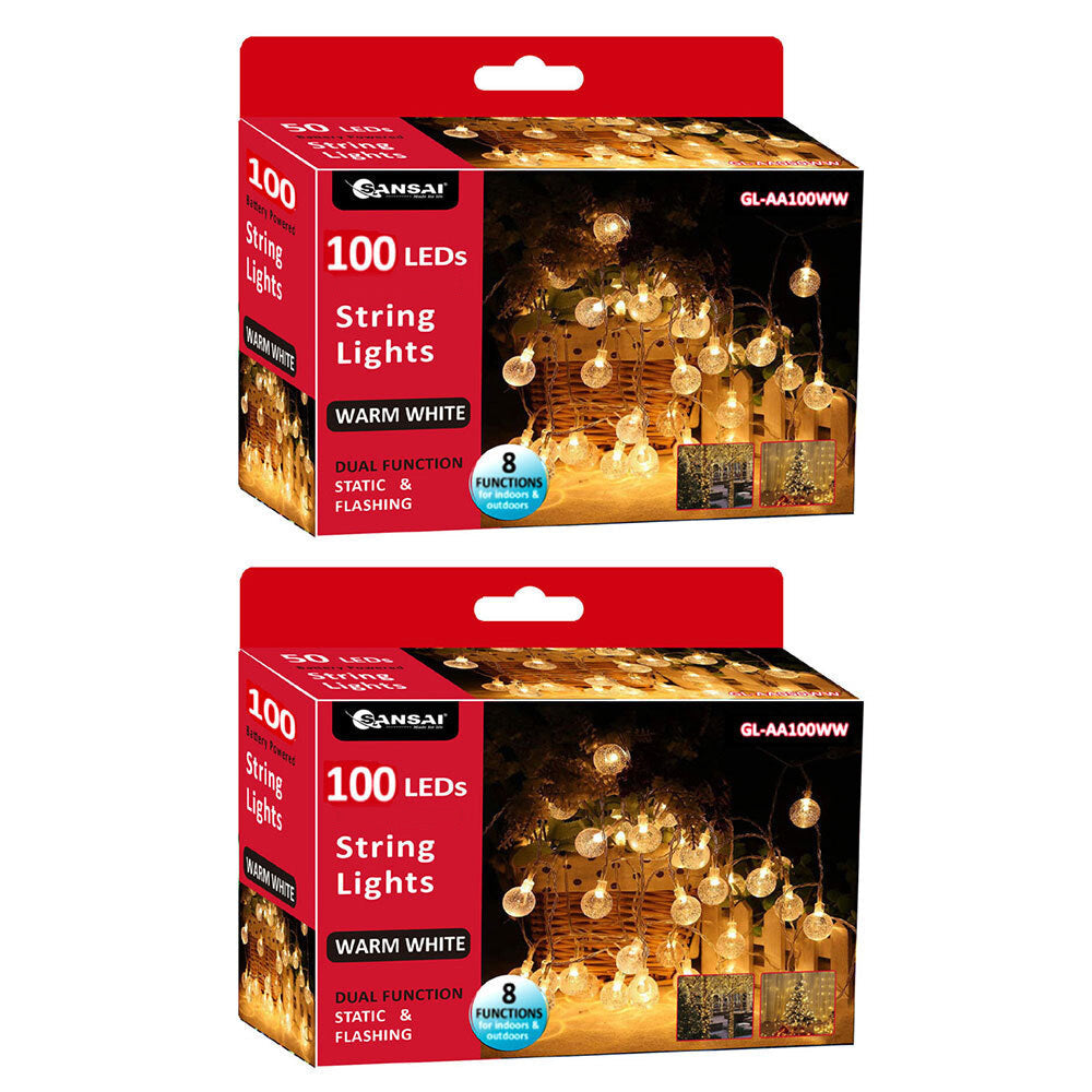 Sansai 100 LED Electric Bubble Decorative/Christmas String Lights Warm White (2 Pack)