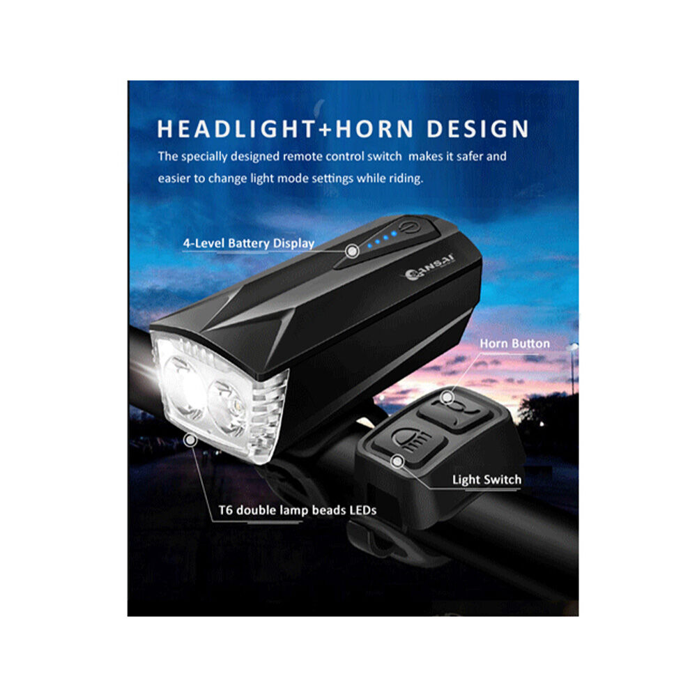 Sansai Rechargeable In Line Control Bicycle 5W LED Headlight w/Horn 93x46x60 (2 Pack) — image 4