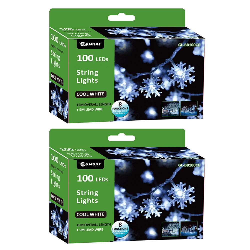 Sansai 100 LED Electric Snowflake Decor/Christmas String Lights Cool White (2 Pack)