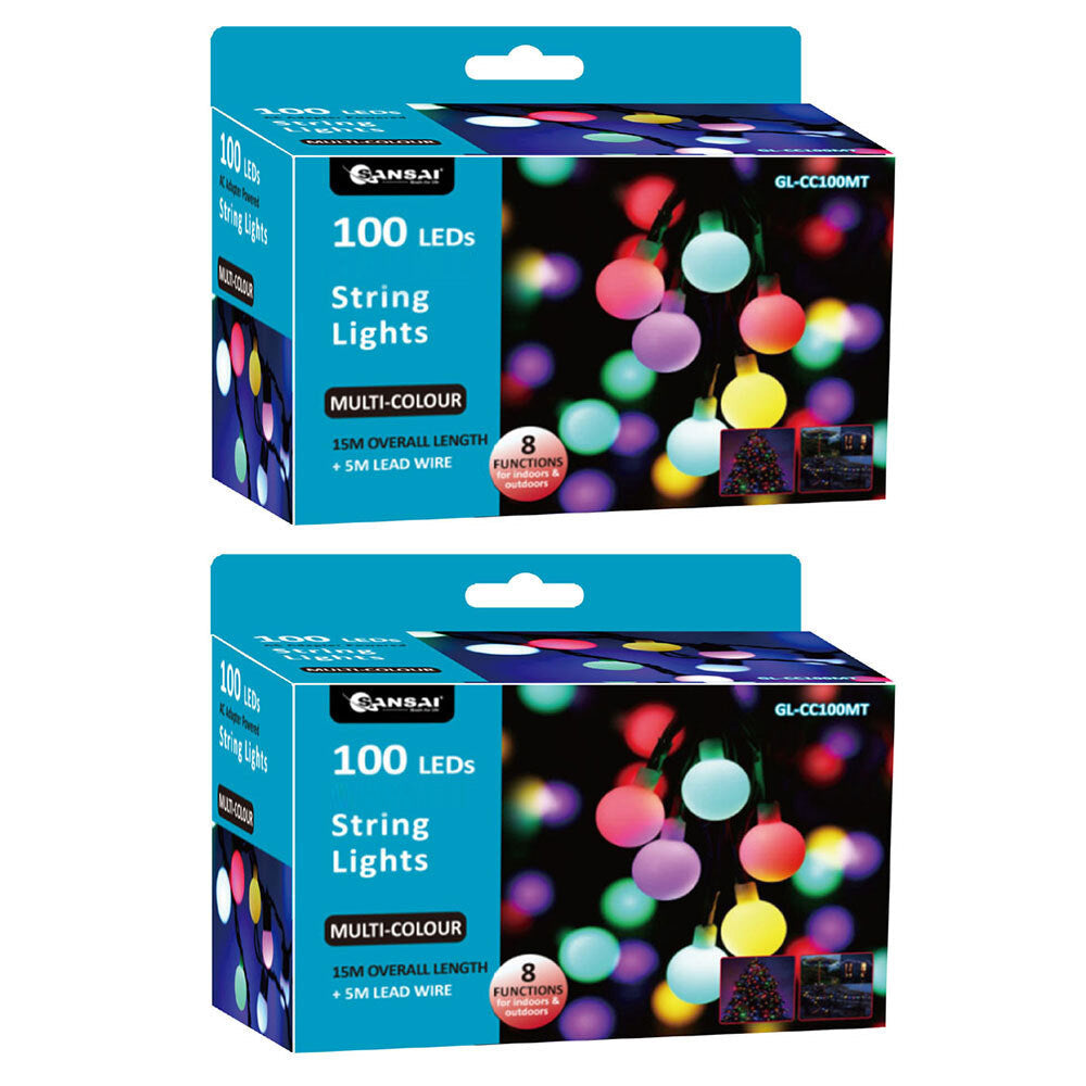 Sansai 100 LED Electric Globe Decorative/Christmas String Lights Multi-Colour (2 Pack)