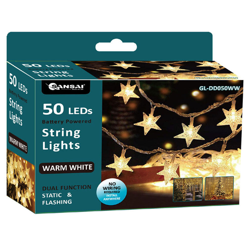 Sansai 50 LED Battery Star Decorative/Christmas String Lights Warm White (2 Pack) — image 3