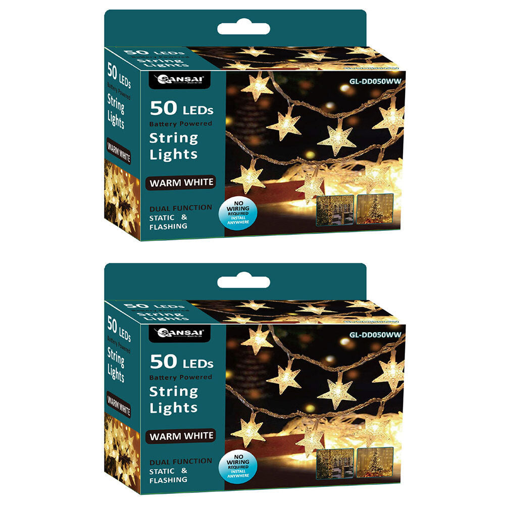 Sansai 50 LED Battery Star Decorative/Christmas String Lights Warm White (2 Pack)