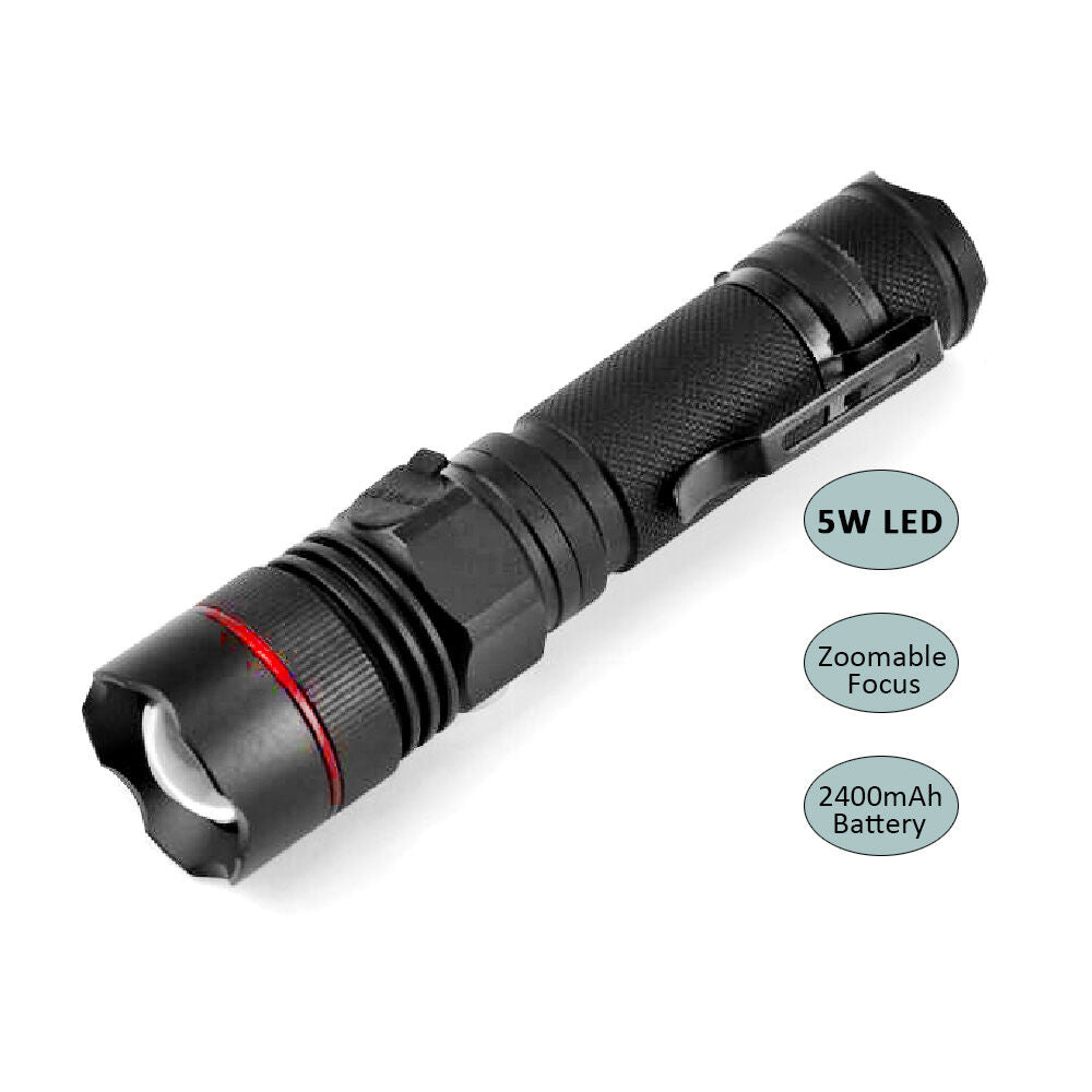 Sansai 29x25.5x117mm Tactical Grade Rechargeable Water Resistant 5W LED Torch — image 2