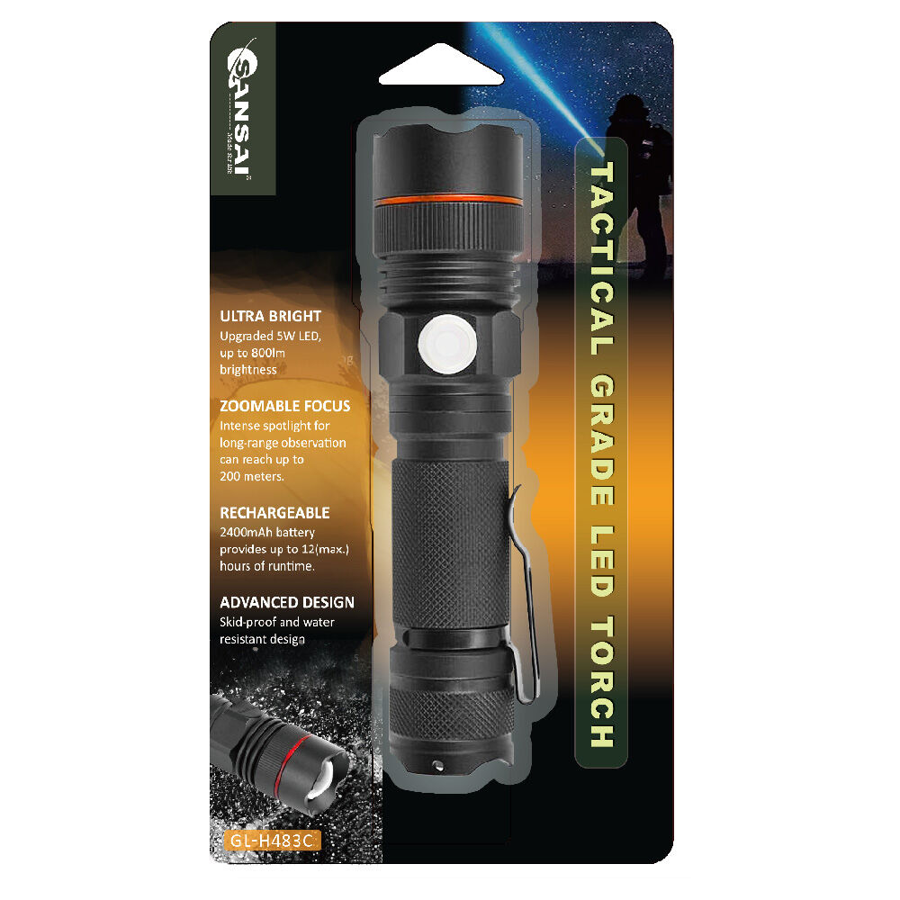 Sansai 29x25.5x117mm Tactical Grade Rechargeable Water Resistant 5W LED Torch — image 5