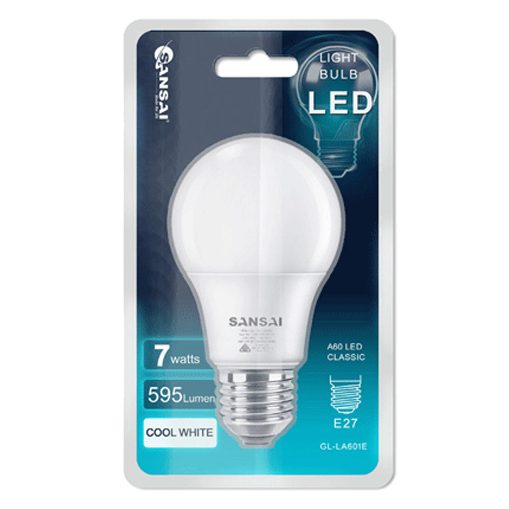 Sansai Home/Office LED 595lm Screw In Light Bulb A60 7W E27 Cool White 6500K — image 2