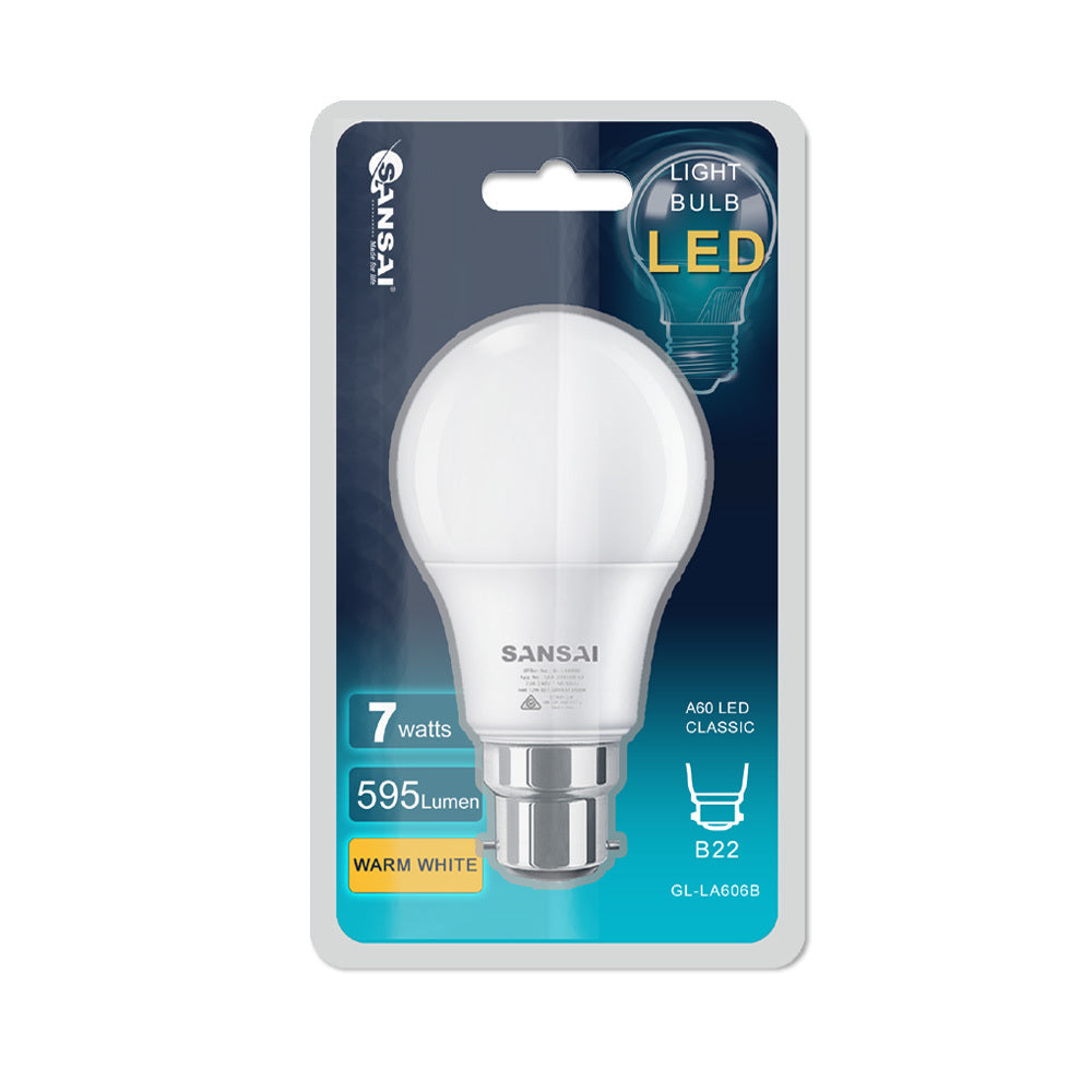Sansai Home/Office LED 595lm Light Bulb A60 7W B22 Bayonet Warm White 3000K — image 2