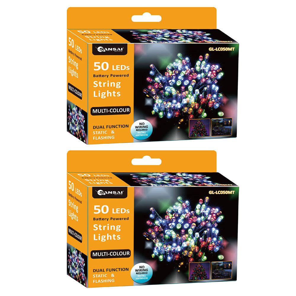Sansai 50 LED Battery Lumini Decorative/Christmas String Lights Multi-Colour (2 Pack)