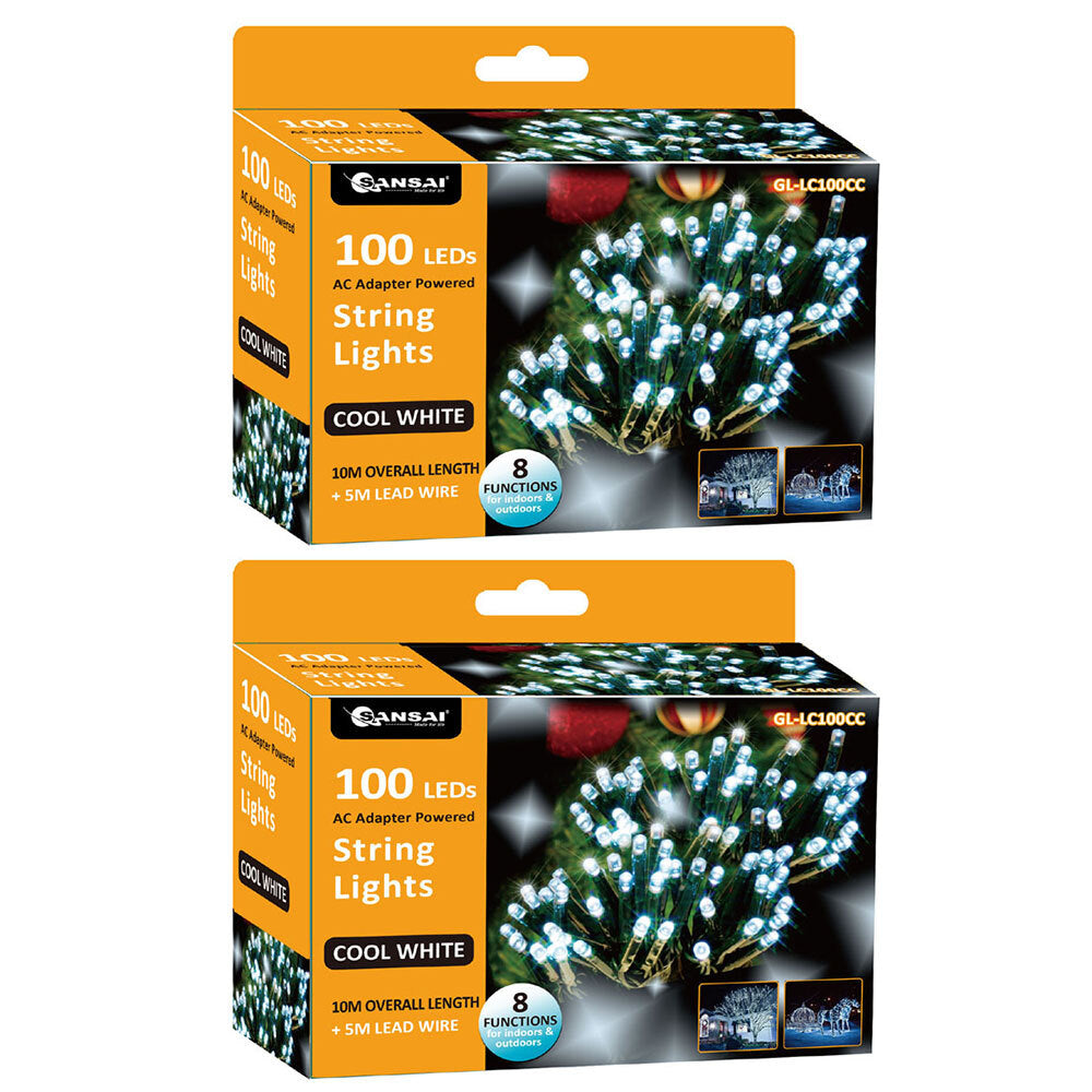 Sansai 100 LED Electric Lumini Decorative/Christmas String Lights Cool White (2 Pack)