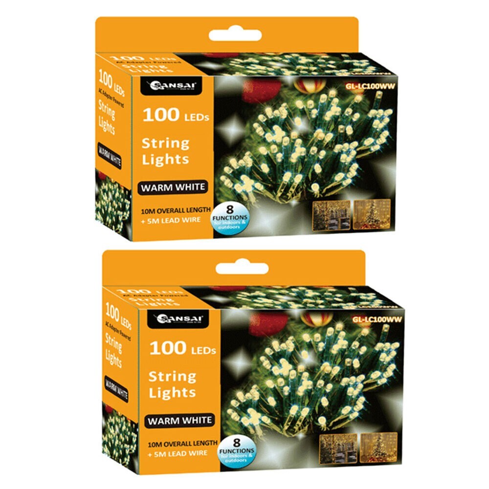 Sansai USB Powered 100 LED 10m Party Lights - Warm White (2 Pack)