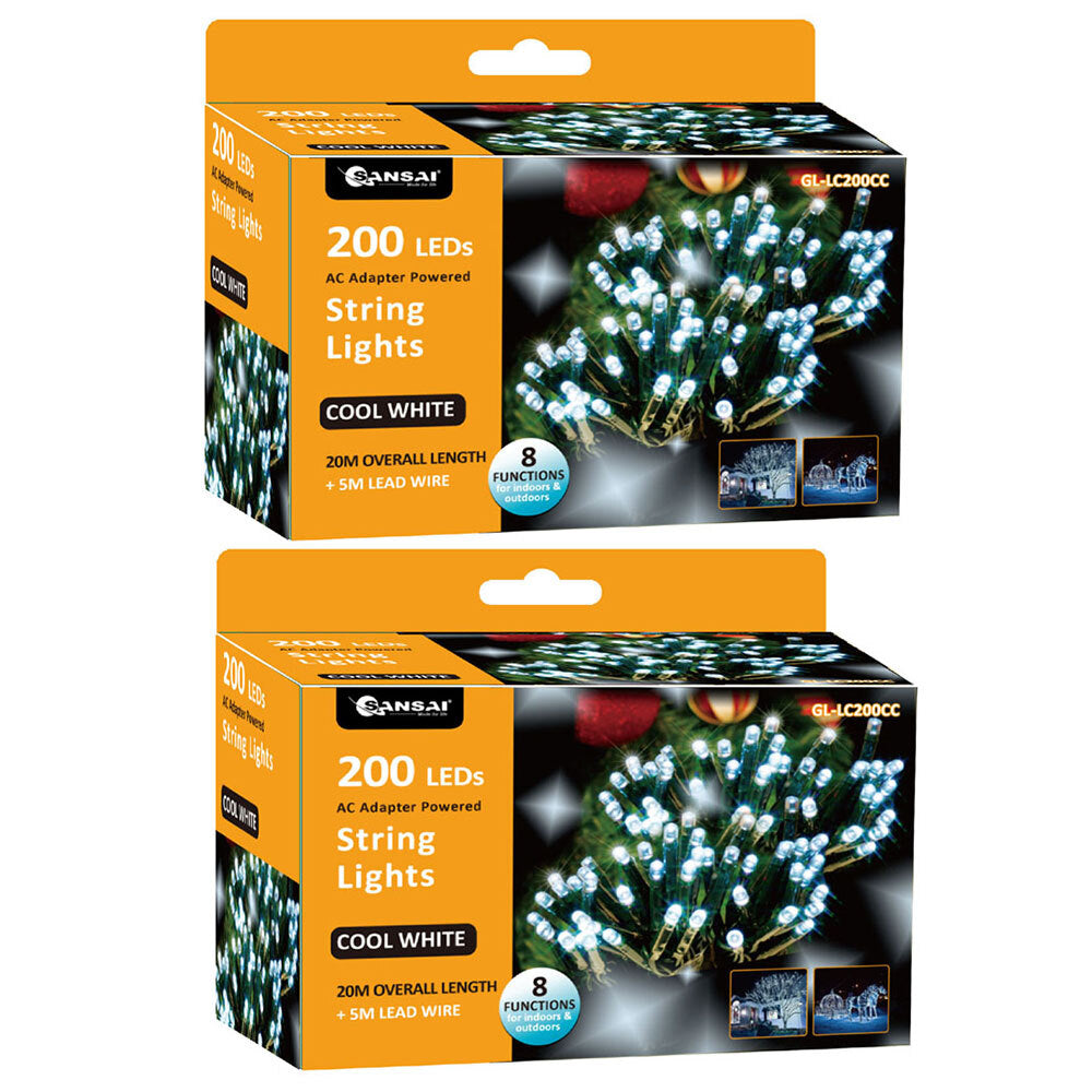 Sansai 200 LED Electric Lumini Decorative/Christmas String Lights Cool White (2 Pack)