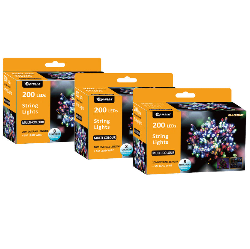 Sansai AC Powered 200 LED 20m Party Lights - Multi Colour (3 Pack)