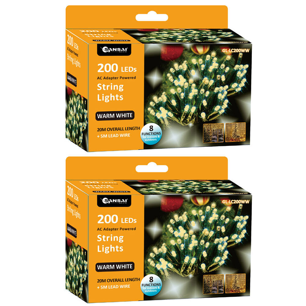 Sansai 200 LED Electric Lumini Decorative/Christmas String Lights Warm White (2 Pack)