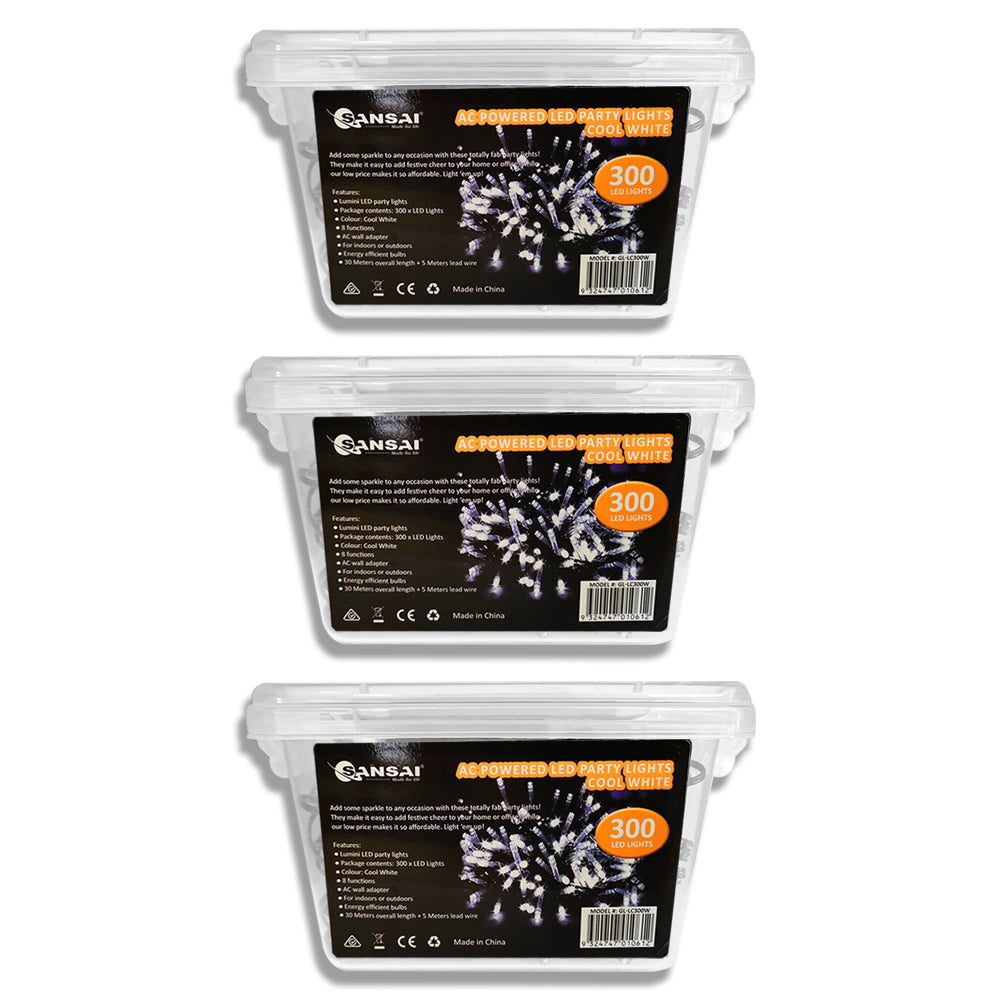 Sansai AC Powered 300 LED 30m Party Lights - Cool White (3 Pack)