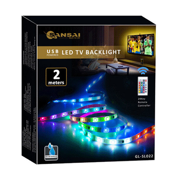 Sansai USB Powered RGB LED Light TV Backlight Strip Lights w/ Remote Control (2 Pack) — image 2