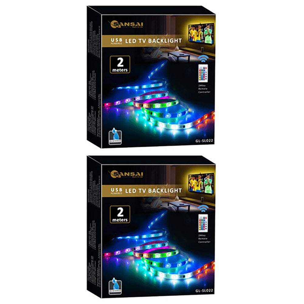 Sansai USB Powered RGB LED Light TV Backlight Strip Lights w/ Remote Control (2 Pack)