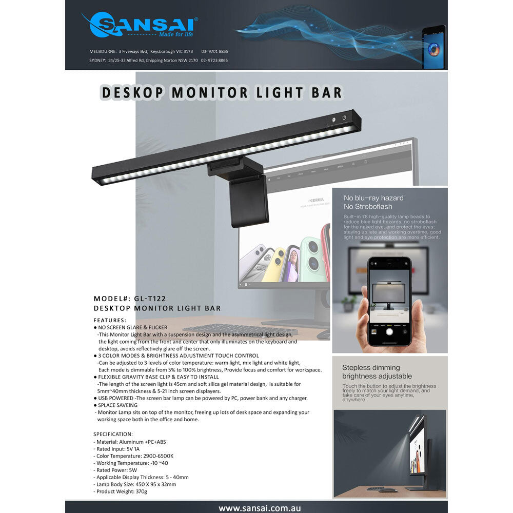 Sansai Desktop Monitor/Keyboard/Computer Light Bar 45cm Warm/Mix/White Light — image 2