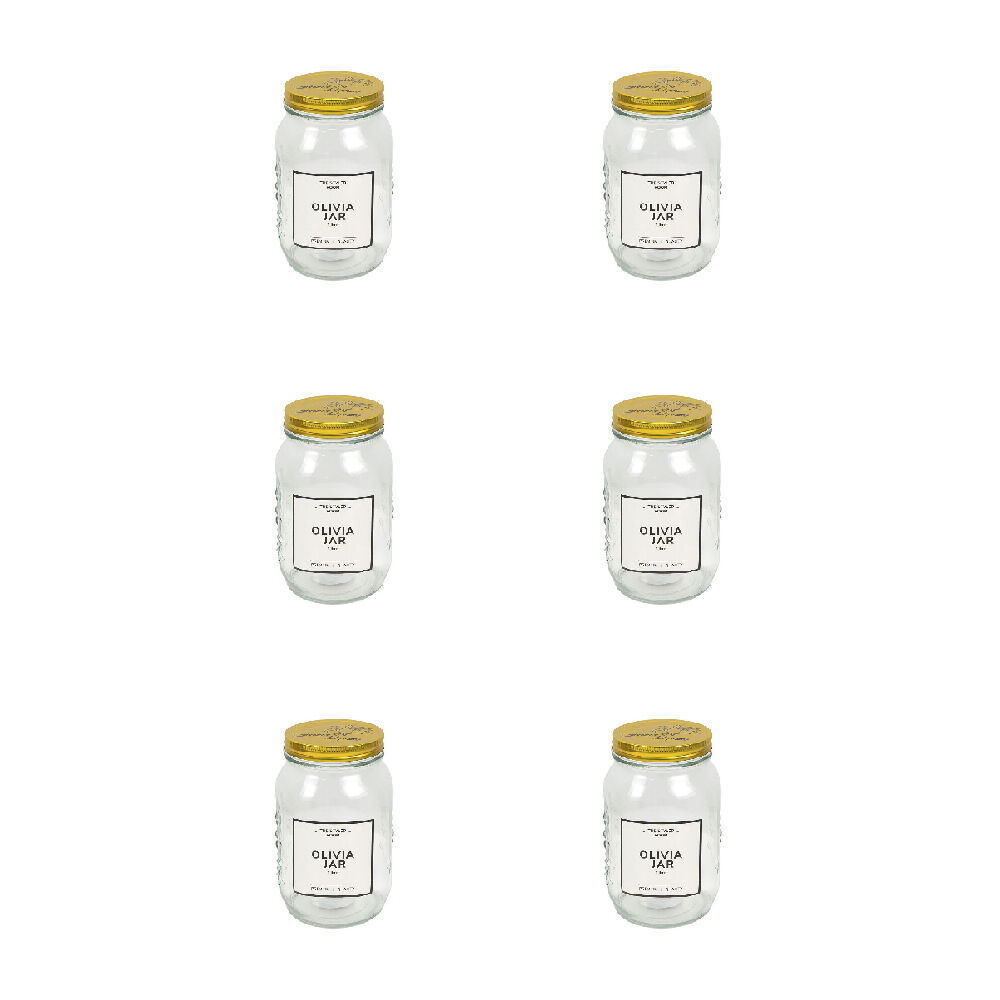 The Styled Room Glass Olivia Preserving Jar Food Container 1000ml Clear/Gold (6 Pack)