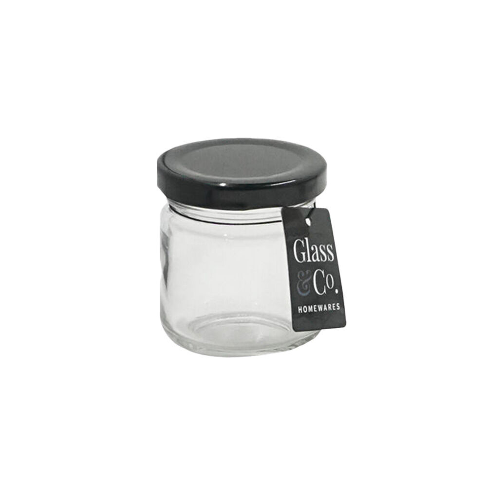 Glass & CO Round Glass Jar Storage Container Assorted Black/Gold/White 80ml (30 Pack)
