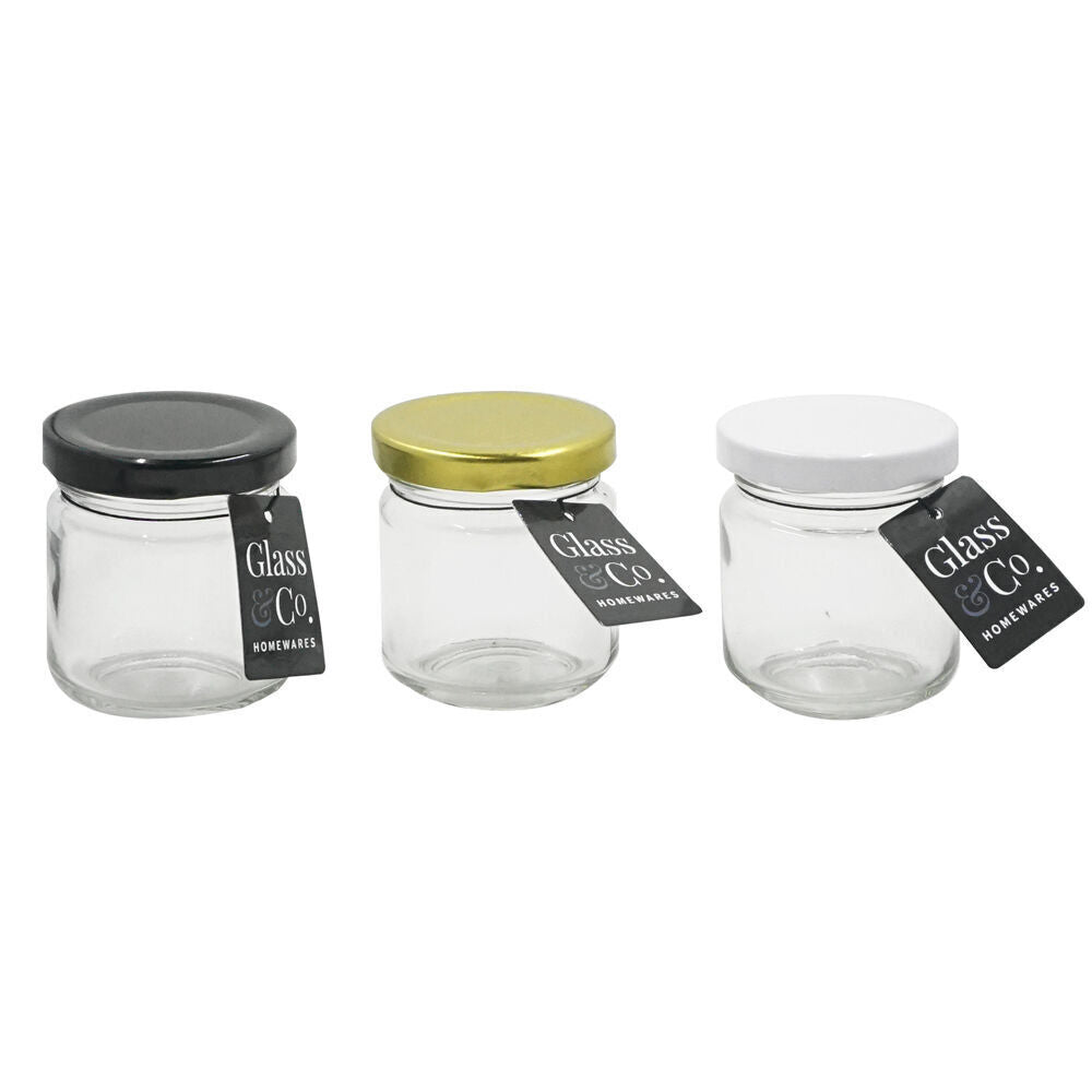 Glass & CO Round Glass Jar Storage Container Assorted Black/Gold/White 80ml (60 Pack) — image 5