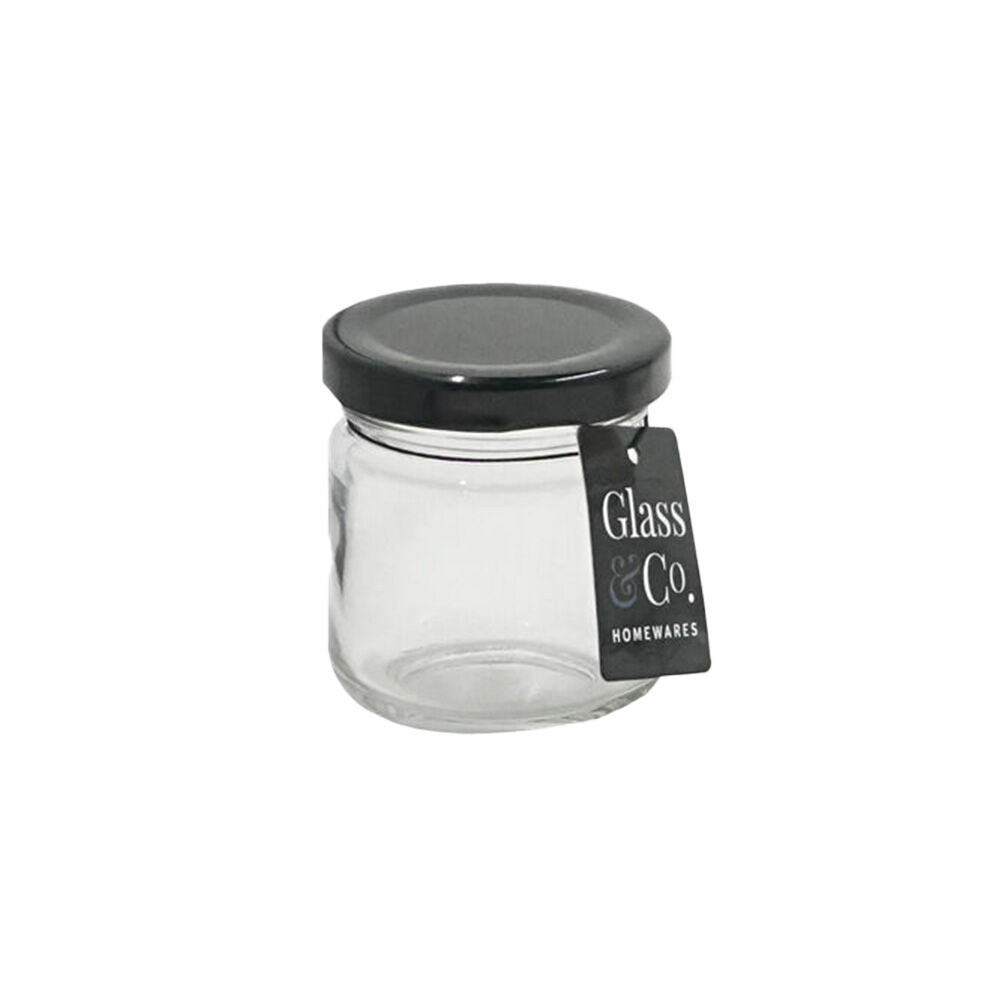 Glass & CO Round Glass Jar Food Storage Container Assorted Black/Gold/White 80ml