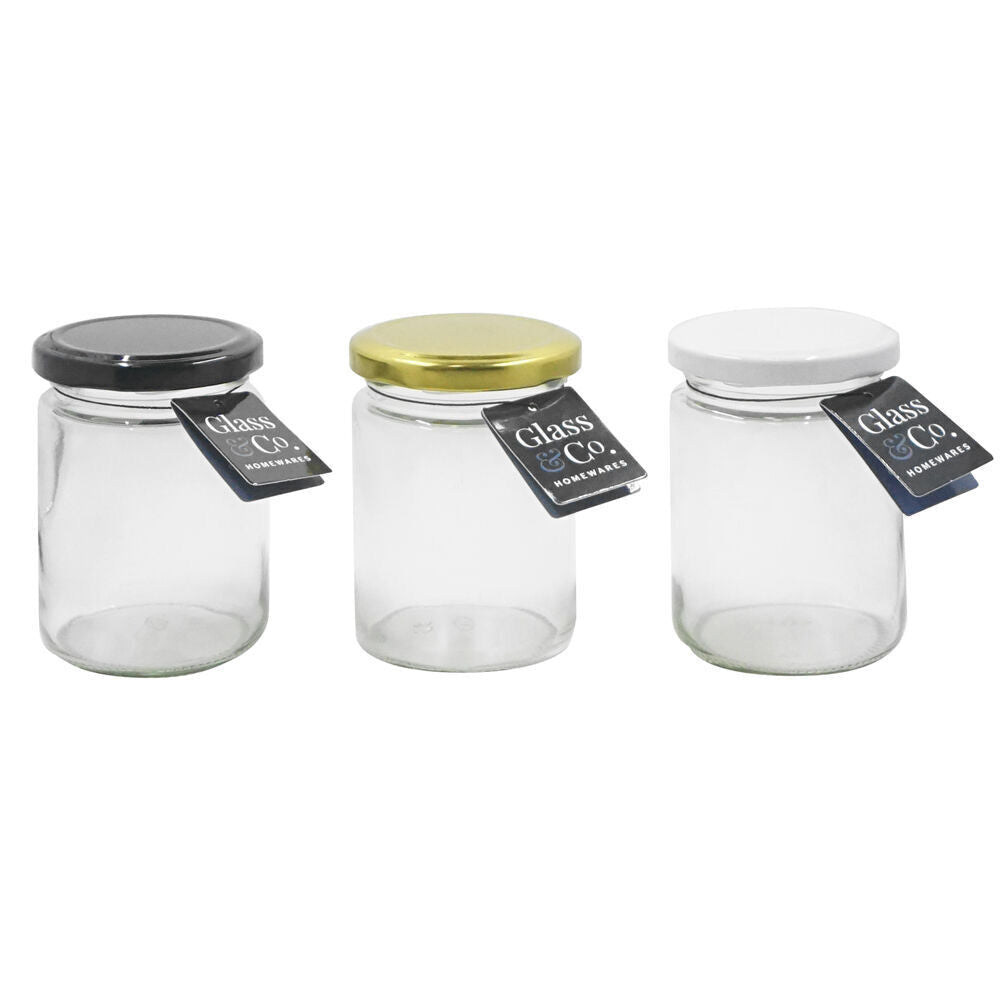 Glass & CO Cleo Round Small Glass Jar Assorted Black/Gold/White 220ml (48 Pack) — image 5