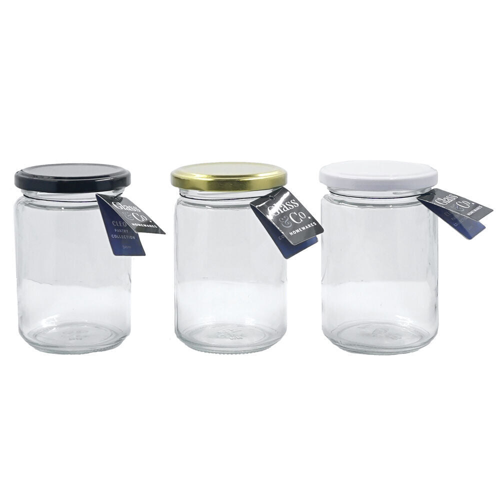 Glass & CO Cleo Round Medium Glass Jar Assorted Black/Gold/White 340ml (36 Pack) — image 5