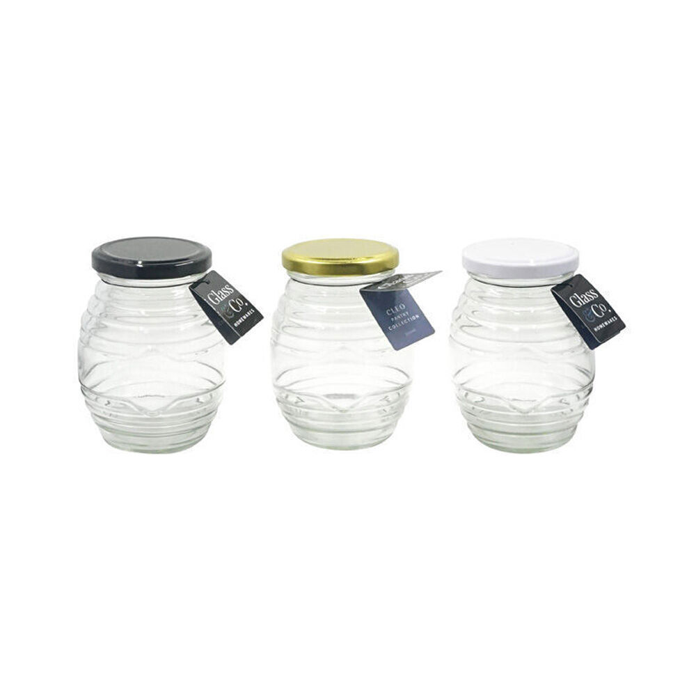 Glass & CO Cleo Ribbed Small Round Screw Lid Jar 350ml Clear Assorted (24 Pack) — image 3