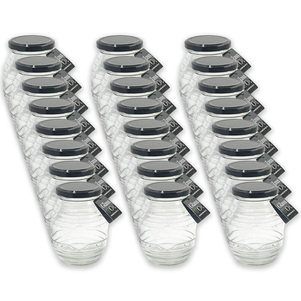 Glass & CO Cleo Ribbed Small Round Screw Lid Jar 350ml Clear Assorted (24 Pack)