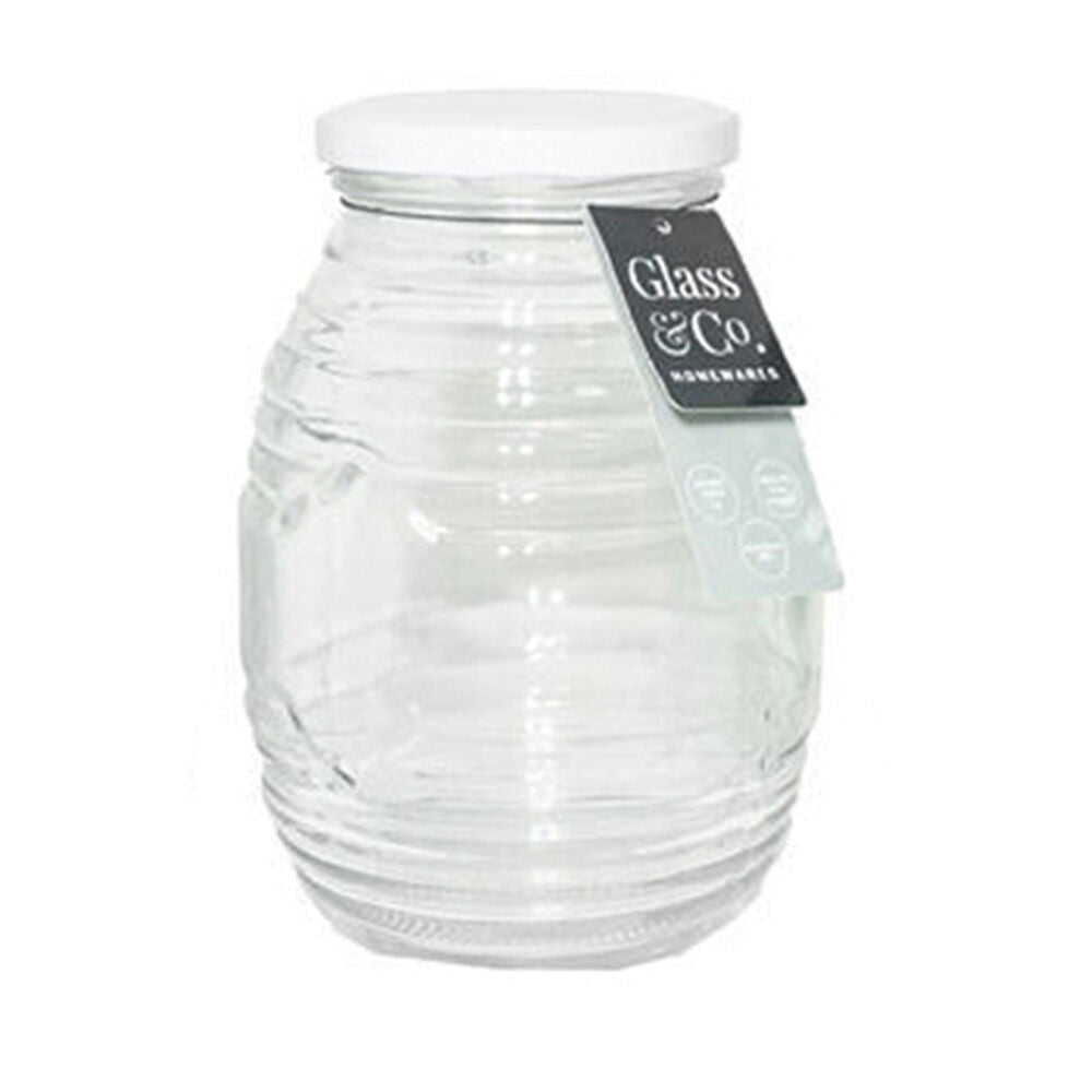 Glass & CO 750ml Clear Cleo Ribbed Large Round Screw Lid Jar Assorted