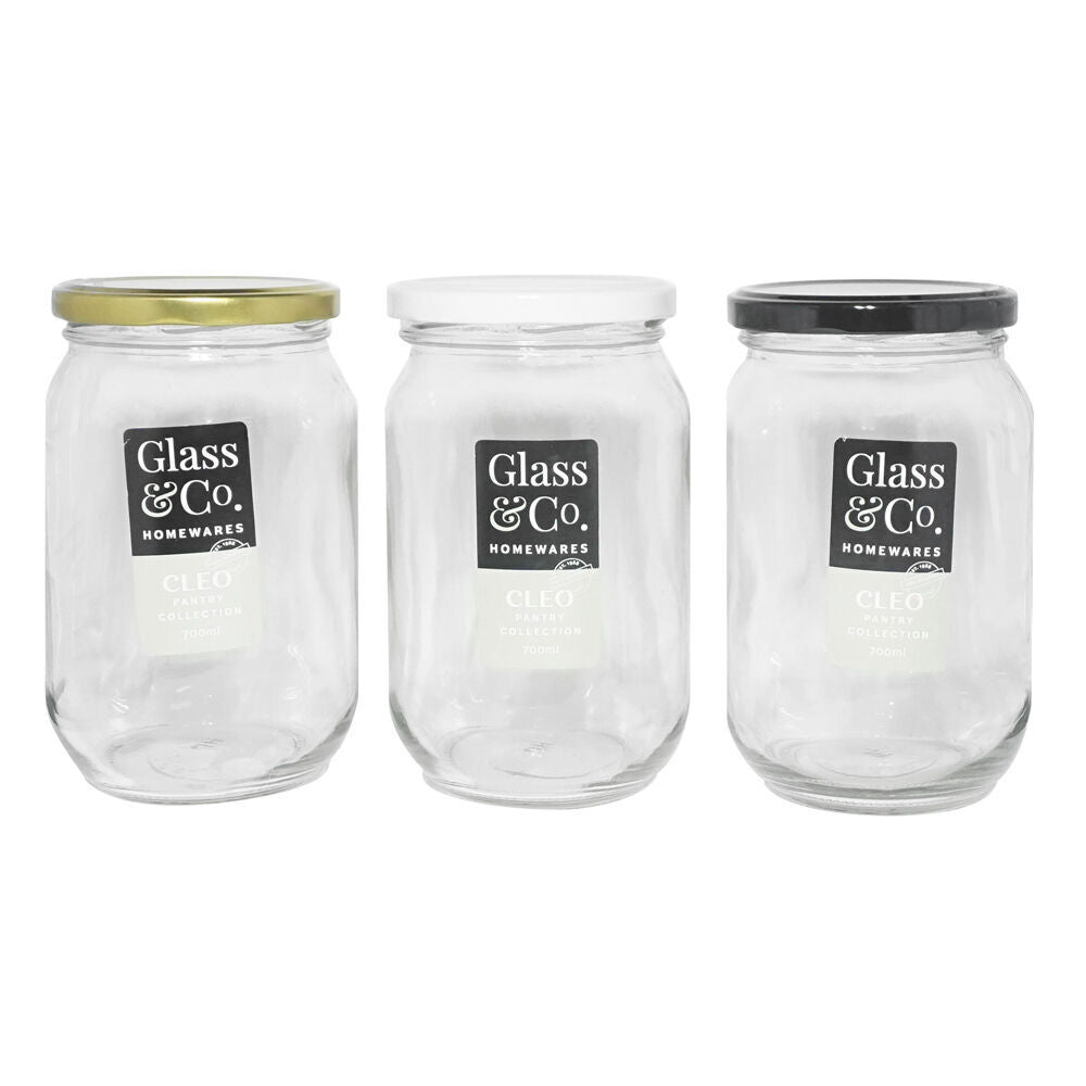 Glass & CO Cleo Round Large Glass Jar Assorted Black/Gold/White 700ml (36 Pack) — image 5