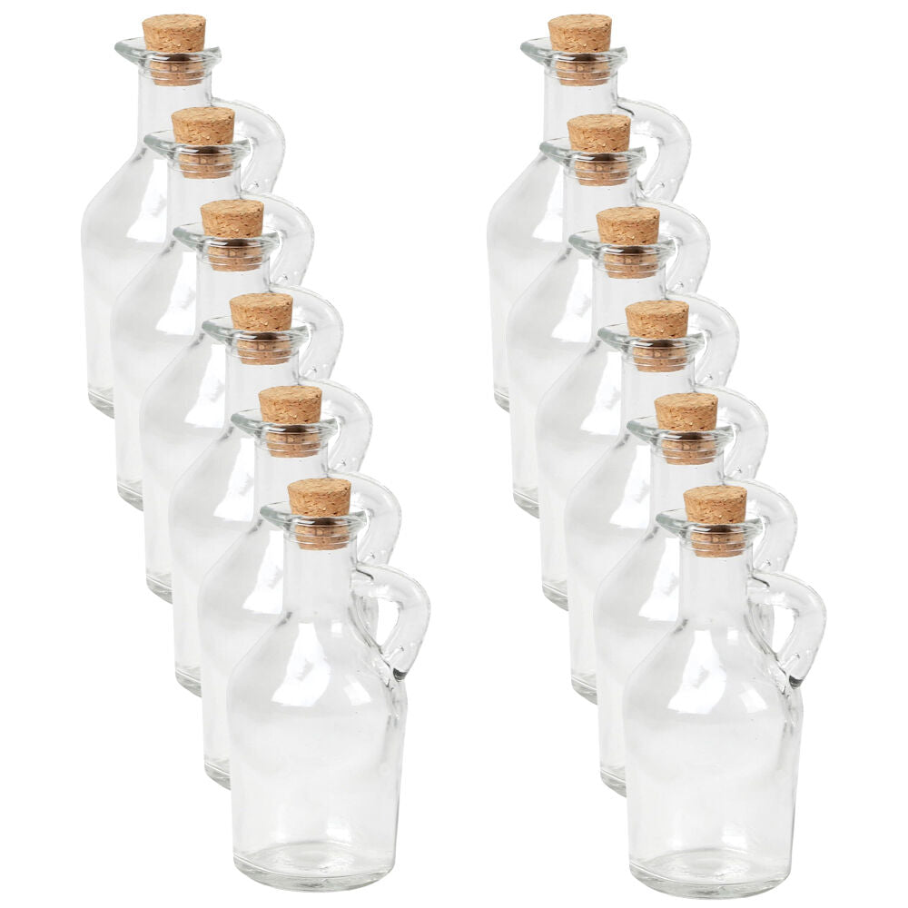 Glass & CO Mini Round Push Cork Lid Storage Bottle Jug 175ml Clear (12 Pack)