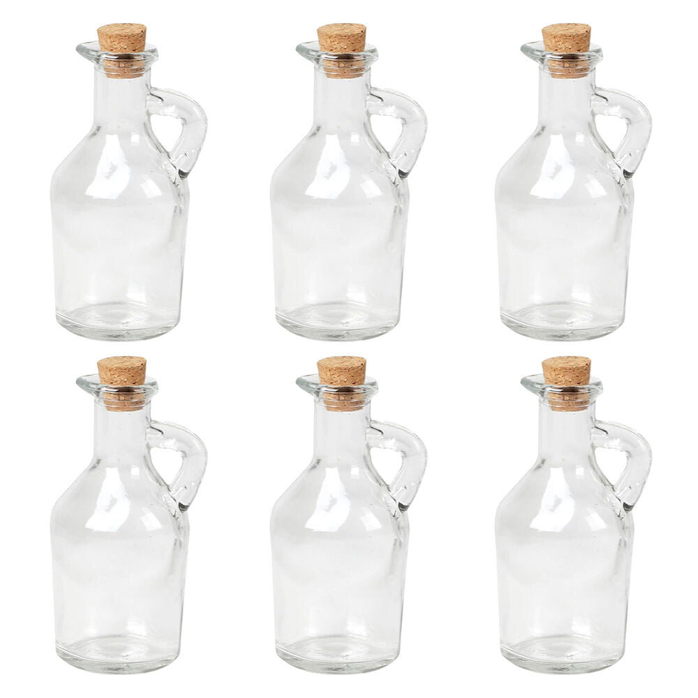 Glass & CO Mini Round Push Cork Lid Storage Bottle Jug 175ml Clear (6 Pack)